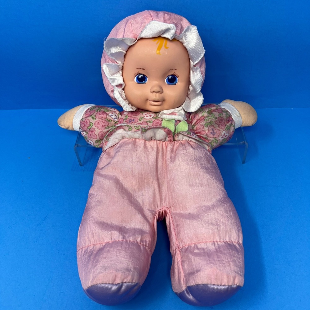Playskool My Very Soft Baby Doll 12 Inch Pink Floral Vintage 1999 Squeaker Doll